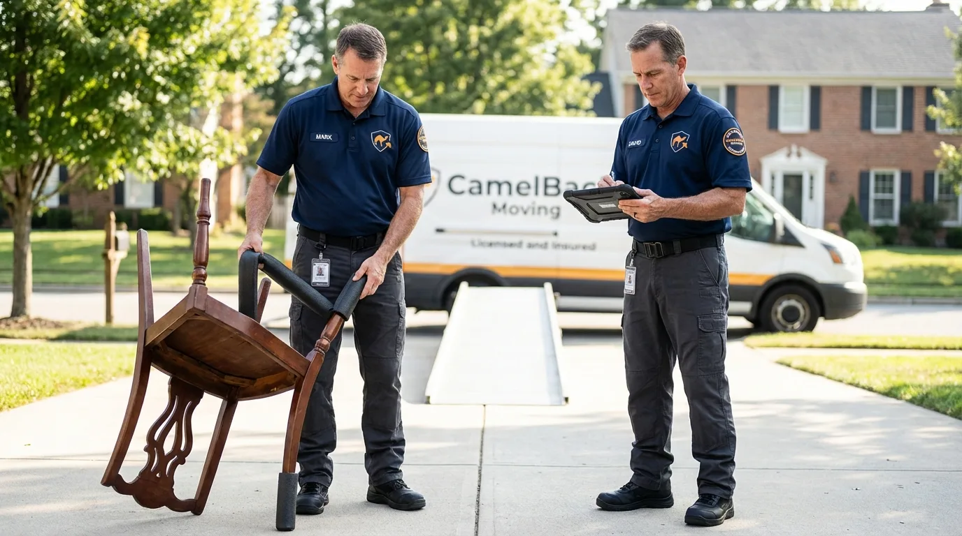 Movers inspecting furniture for damage prevention before loading in Missoula, MT