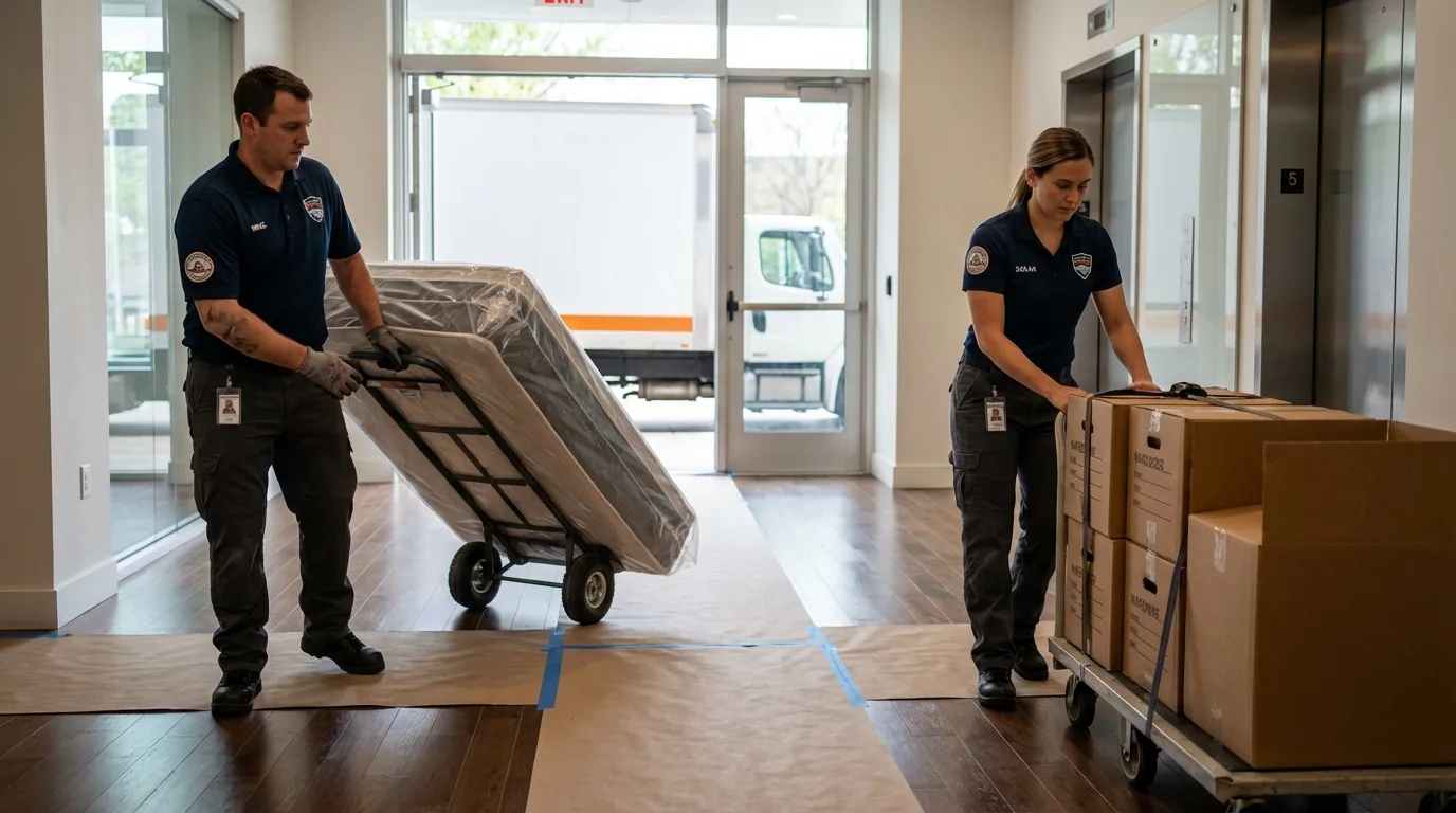 Professional apartment movers loading elevator in Missoula, MT